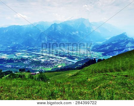 View Of The River Rhine Valley (rheintal) From The Gonzen Mountain - Canton Of St. Gallen, Switzerla