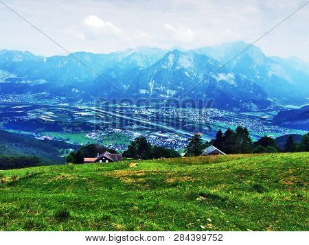 View Of The River Rhine Valley (rheintal) From The Gonzen Mountain - Canton Of St. Gallen, Switzerla