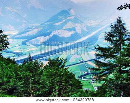 View Of The River Rhine Valley (rheintal) From The Gonzen Mountain - Canton Of St. Gallen, Switzerla