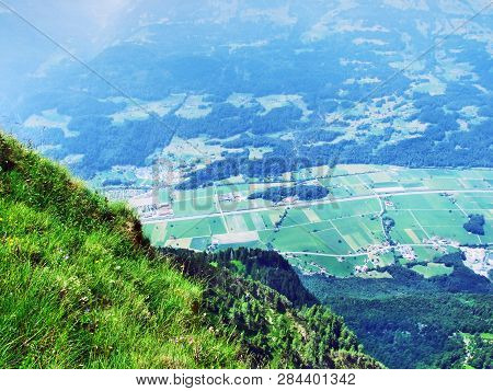 View Of The River Sezz Valley (seeztal) From The Gonzen Mountain - Canton Of St. Gallen, Switzerland