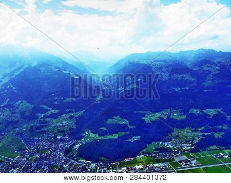 View Of The River Sezz Valley (seeztal) From The Gonzen Mountain - Canton Of St. Gallen, Switzerland