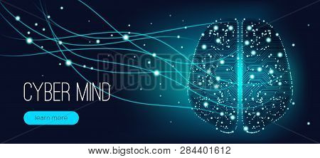 Cyber Mind, Artificial Intelligence Concept. Brain Analysis, Neural Connection Visualization. Futuri