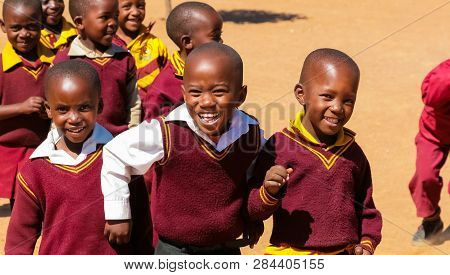 African Primary School Children On Their Lunch Break