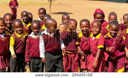 African Primary School Children On Their Lunch Break