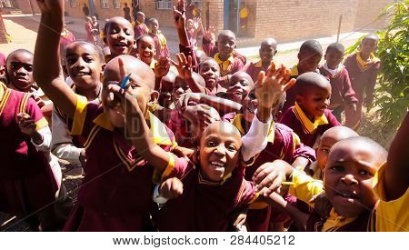 African Primary School Children On Their Lunch Break