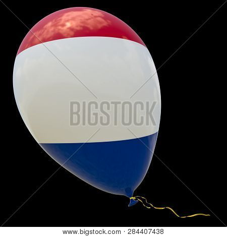 Balloon With The Image Of The National Flag Of France. 3d Rendering, Illustration Isolated On Black.