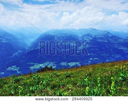 View From The Gonzen Peak In The Appenzell Alps Mountain Range - Canton Of St. Gallen, Switzerland