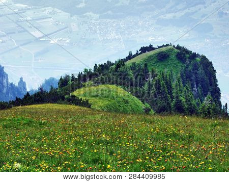 View From The Gonzen Peak In The Appenzell Alps Mountain Range - Canton Of St. Gallen, Switzerland