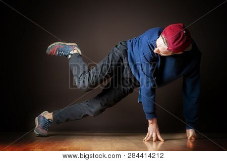 Attractive Male Street Dancer Perform Break Dance Footwork