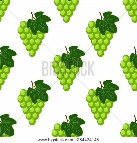 Fresh Bunch Of Green White Grade Of Grapes Icon On White Background. Vector Illustration In Flat Sty