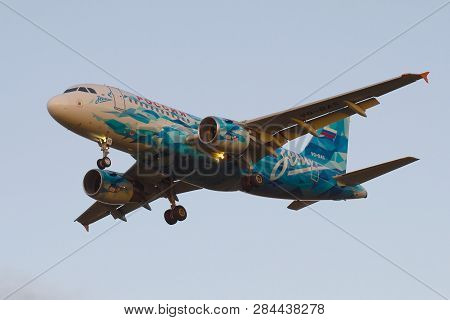 Saint Petersburg, Russia - October 25, 2018: Aircraft Airbus A319-111 (vq-bas) Of The Rossiya Airlin