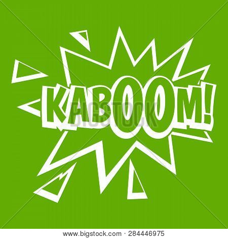 Kaboom, Explosion Icon White Isolated On Green Background. Illustration