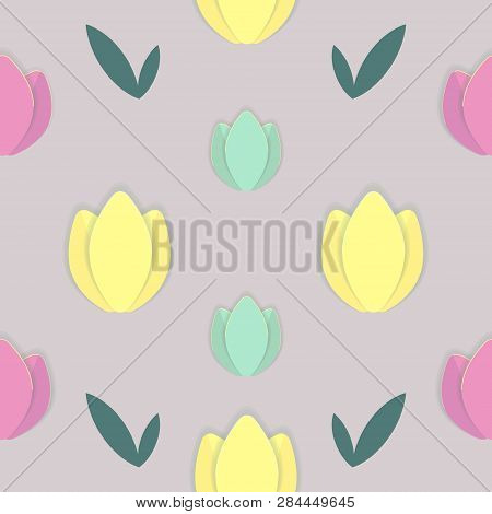 Cheerful And Spring Illustration With Colorful Tulips. For Banner, Postcard Or Poster With Congratul