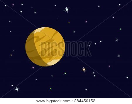 Planet Saturn Or Venus Background With Statrs, Vector Illustration