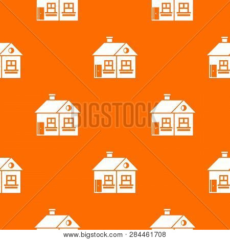 Large Single-storey House Pattern Repeat Seamless In Orange Color For Any Design. Geometric Illustra