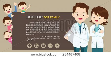 Doctor And Family With Children Healthcare Background Poster.doctor For Family And Kids Banner,layou