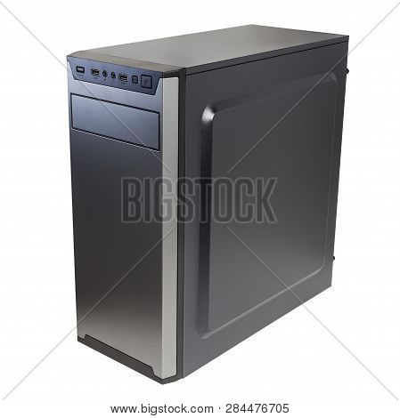 Simple Cheapest Black Miditower Pc Case Isolated On White Background