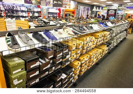 Interior Of A Fashion Shoe Retail Store