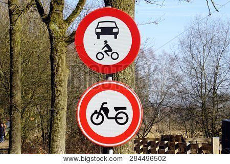Mierlo, The Netherlands - February 16, 2019: Dutch Traffic Road Sign Closed For All Motor Vehicles I