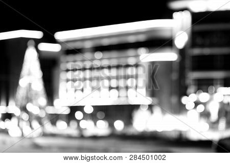 Night City Black And White Blurred Background
