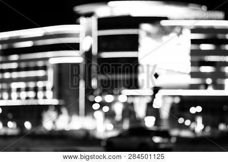 Night City Black And White Blurred Background