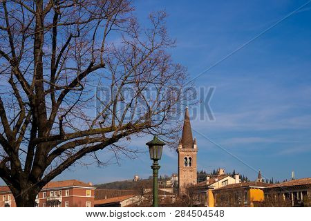 City View From The Bank Of The River In Verona In Winter