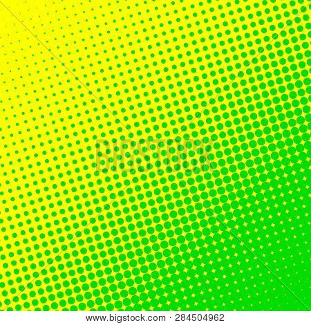 Gradient Halftone Dots Background. Yellow Green Pop Art Pattern, Texture. Neon Background Vector Ill