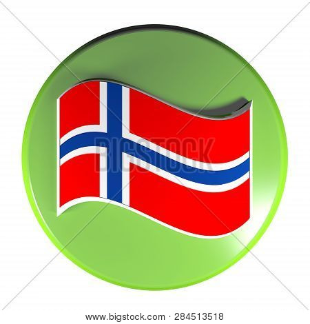 Green Circle Push Button Norvegian Flag - 3d Rendering Illustration