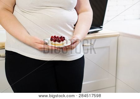 Imbalanced Nutrition, Sugar Addiction, Dieting, Weight Loss Concept. Young Overweight Woman Fed Up W