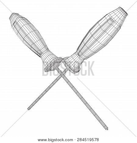 Crosshead Screwdriver. Handyman Tool For Home Repair. Maintenance Themed Abstract Model Wireframe Lo