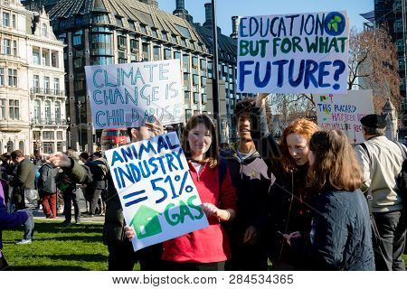 London, Uk, United Kingdom 15th February 2019:- Striking School Aged Children In Central London Over