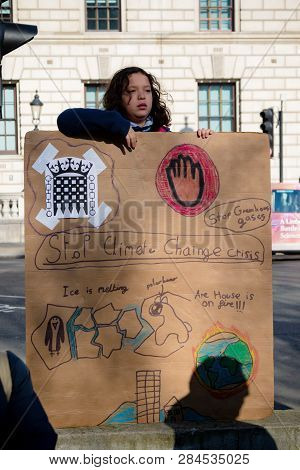 London, Uk, United Kingdom 15th February 2019:- Striking School Aged Children In Central London Over