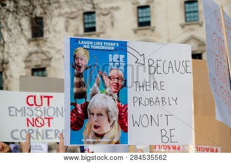 London, Uk, United Kingdom 15th February 2019:- Striking School Aged Children In Central London Over