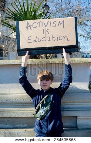 London, Uk, United Kingdom 15th February 2019:- Striking School Aged Children In Central London Over