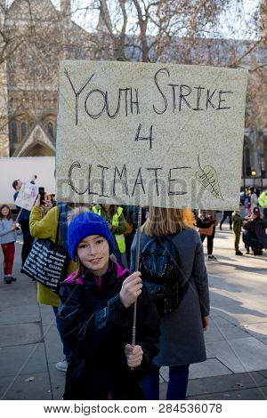 London, Uk, United Kingdom 15th February 2019:- Striking School Aged Children In Central London Over