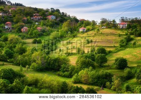 Spring Is Coming... Amazing Spring View With A Little Village In Rhodopi Mountains, Bulgaria. Magnif