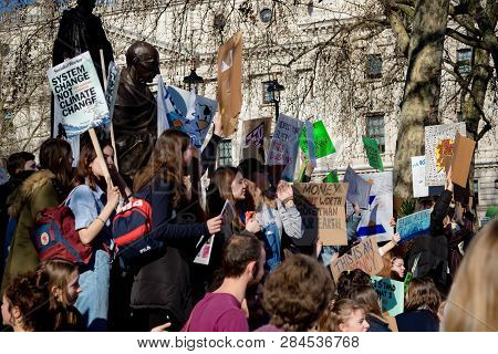 London, Uk, United Kingdom 15th February 2019:- Striking School Aged Children In Central London Over