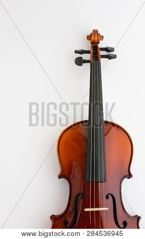 Violin Or Viola With Bow In White Background. Fiddle In White Background