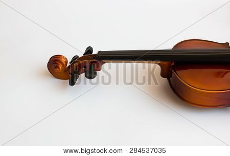 Violin Or Viola With Bow In White Background. Fiddle In White Background