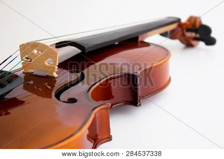 Violin with bow in white background or fiddle in white background