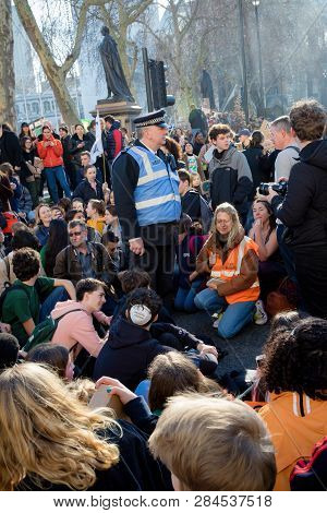 London, Uk, United Kingdom 15th February 2019:- Striking School Aged Children In Central London Over