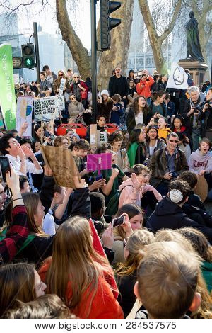 London, Uk, United Kingdom 15th February 2019:- Striking School Aged Children In Central London Over