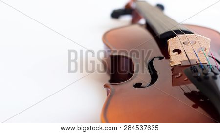 Violin With Bow In White Background Or Fiddle In White Background