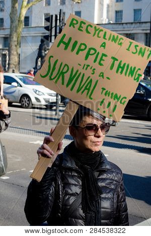 London, Uk, United Kingdom 15th February 2019:- An Adult In Support Of Striking School Aged Children