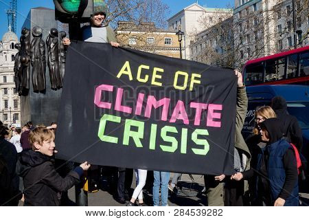 London, Uk, United Kingdom 15th February 2019:- Striking School Aged Children In Central London Over