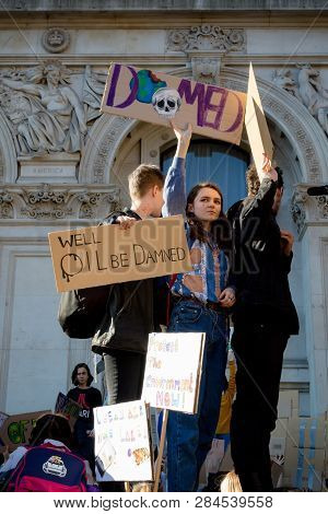 London, Uk, United Kingdom 15th February 2019:- Striking School Aged Children In Central London Over
