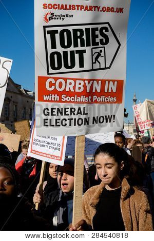 London, Uk, United Kingdom 15th February 2019:- Striking School Aged Children In Central London Over
