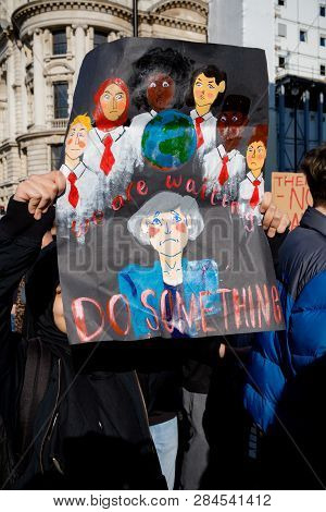 London, Uk, United Kingdom 15th February 2019:- Striking School Aged Children In Central London Over