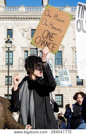 London, Uk, United Kingdom 15th February 2019:- Striking School Aged Children In Central London Over