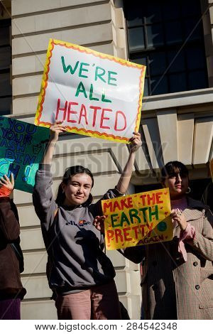 London, Uk, United Kingdom 15th February 2019:- Striking School Aged Children In Central London Over